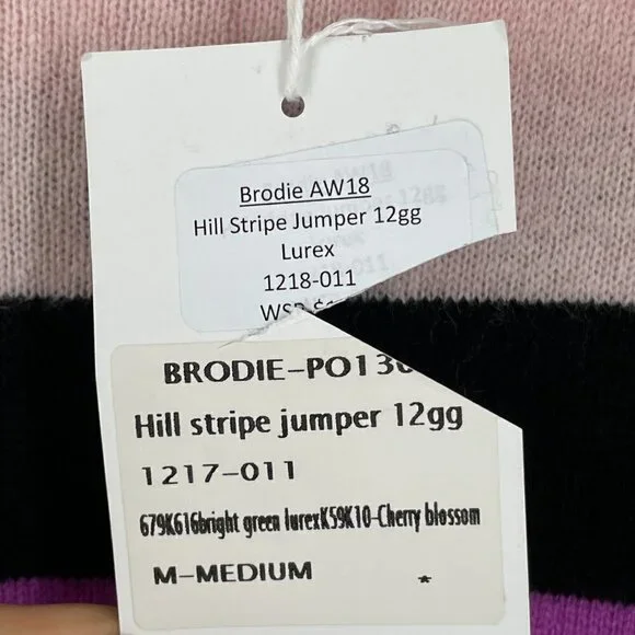 NWT Brodie Cashmere Hill Pink Rainbow Stripe Long Sleeve Pullover Crew Sweater M - Picture 8 of 10